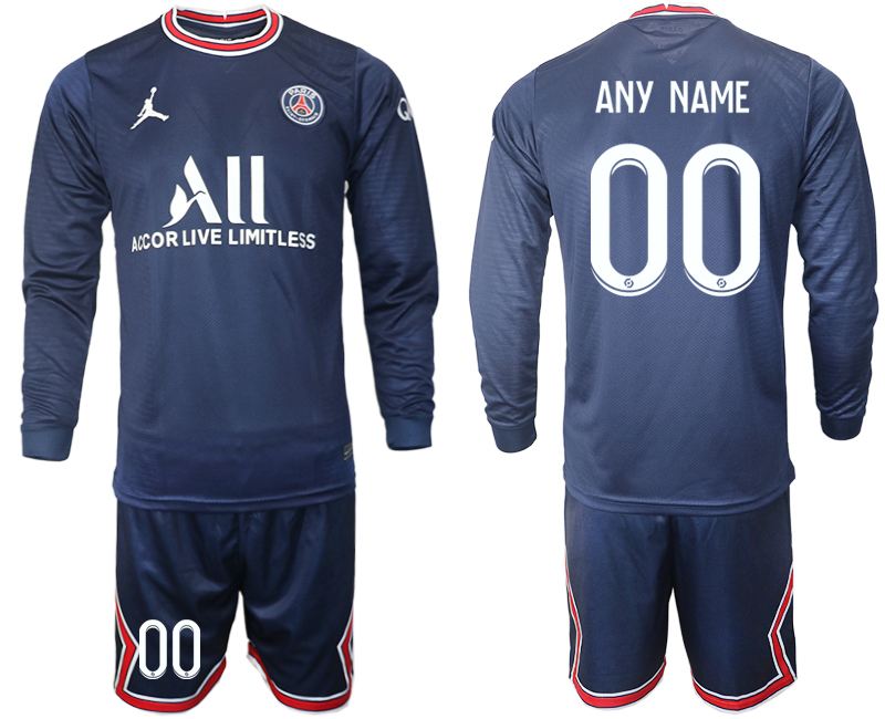 Men 2021-2022 Club Paris St German home blue Long Sleeve customized Soccer Jersey->customized soccer jersey->Custom Jersey